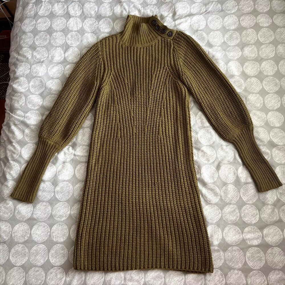 Anthropologie Moon River Sweater Crochet Button Dress Green Sz S